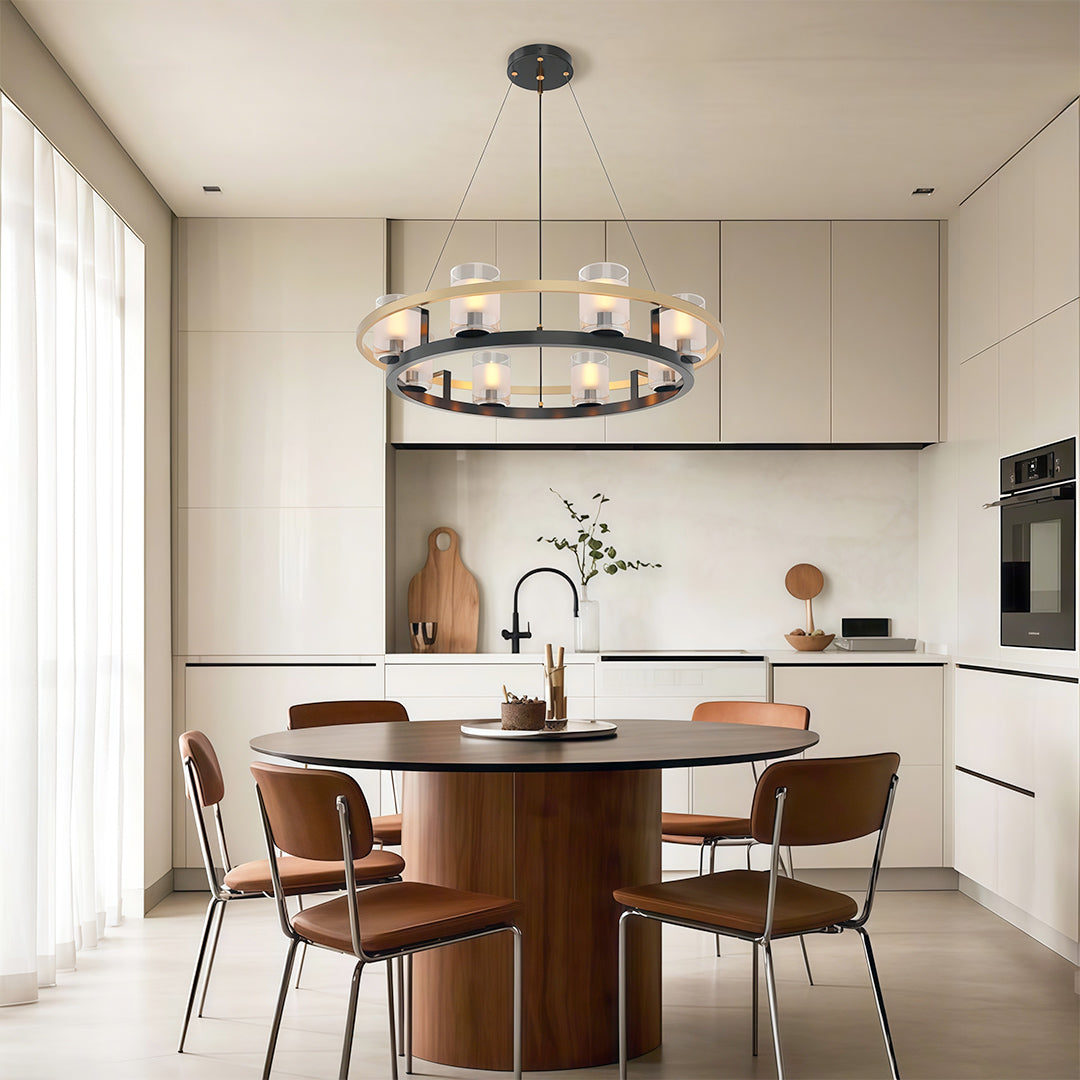 Modern Copper Chandelier — Full Copper Frame, Transparent Glass Shades, G9, 8/12/15-Light