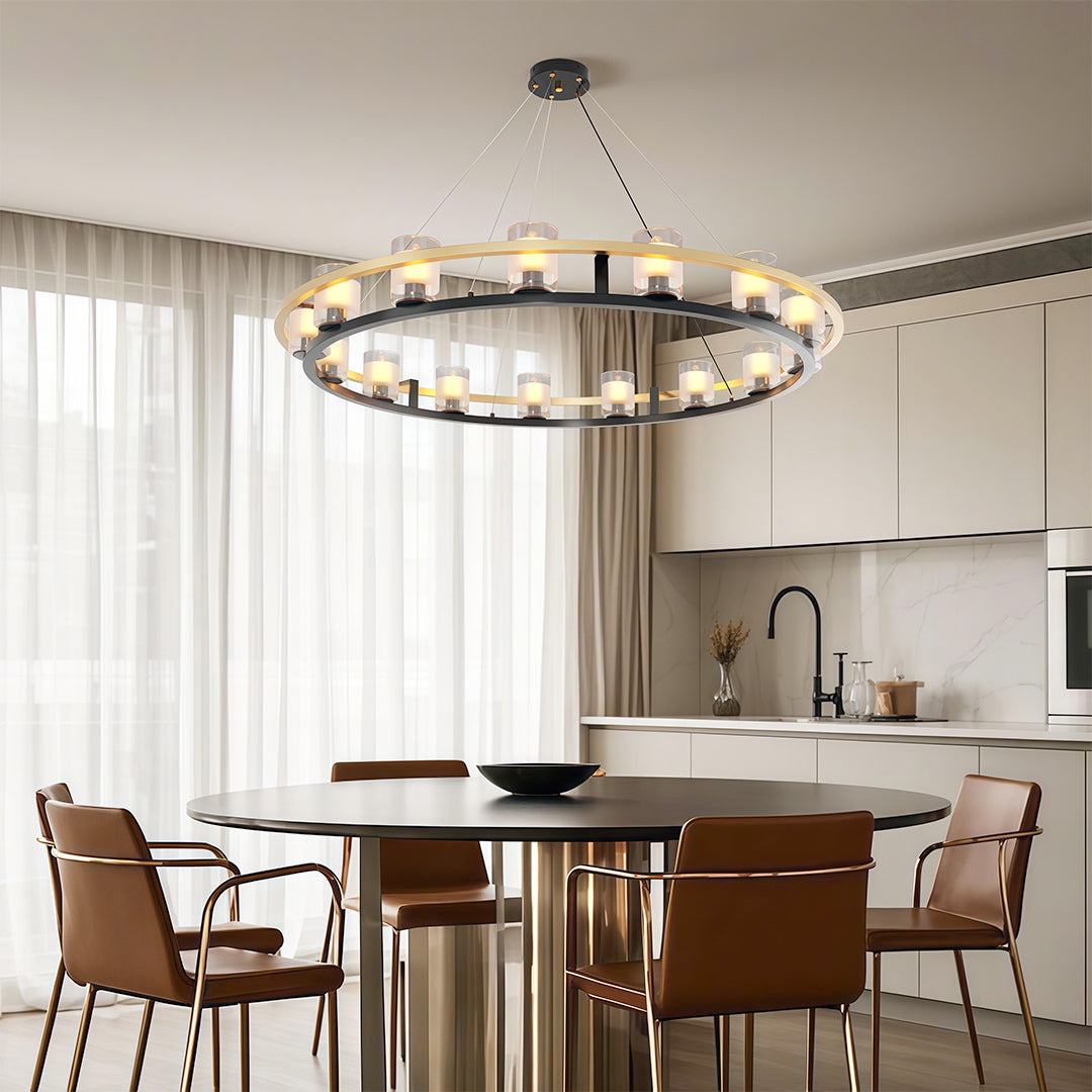 Modern Copper Chandelier — Full Copper Frame, Transparent Glass Shades, G9, 8/12/15-Light