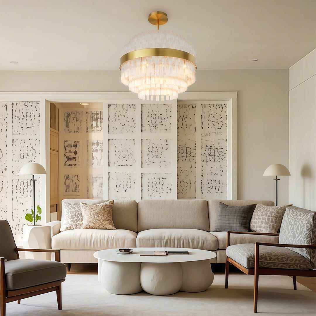 Industrial Modern Chandelier — Solid Brass, Transparent Glass, G9, Multiple Sizes