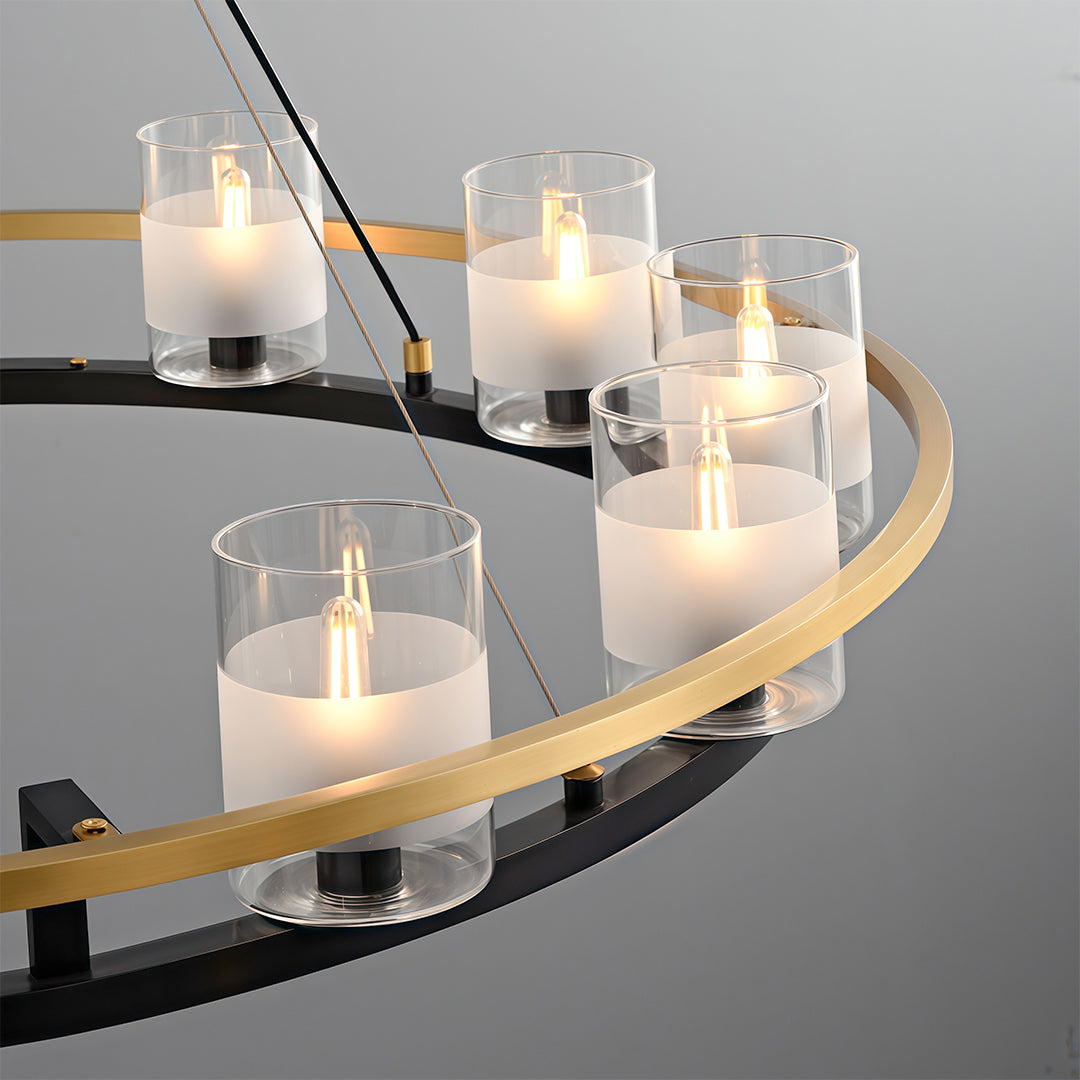 Modern Copper Chandelier — Full Copper Frame, Transparent Glass Shades, G9, 8/12/15-Light