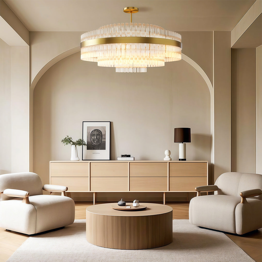 Industrial Modern Chandelier — Solid Brass, Transparent Glass, G9, Multiple Sizes