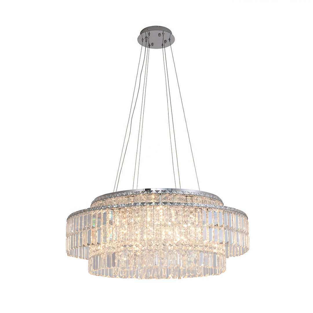 Minimalist Round Crystal Chandelier — Stainless Steel, E14, Three-Color Dimming, Adjustable Hang, 60cm / 80cm / 120cm