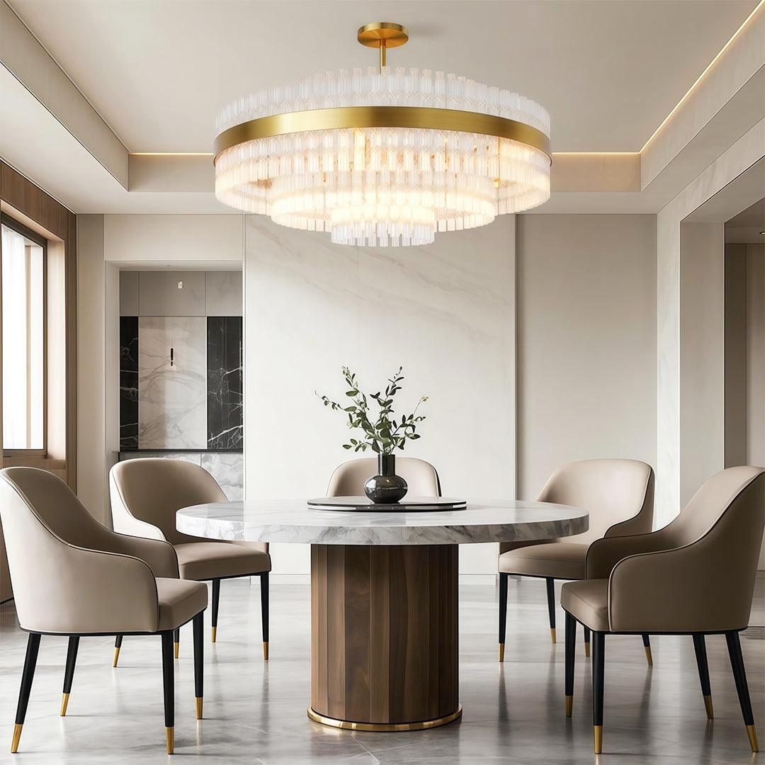 Industrial Modern Chandelier — Solid Brass, Transparent Glass, G9, Multiple Sizes