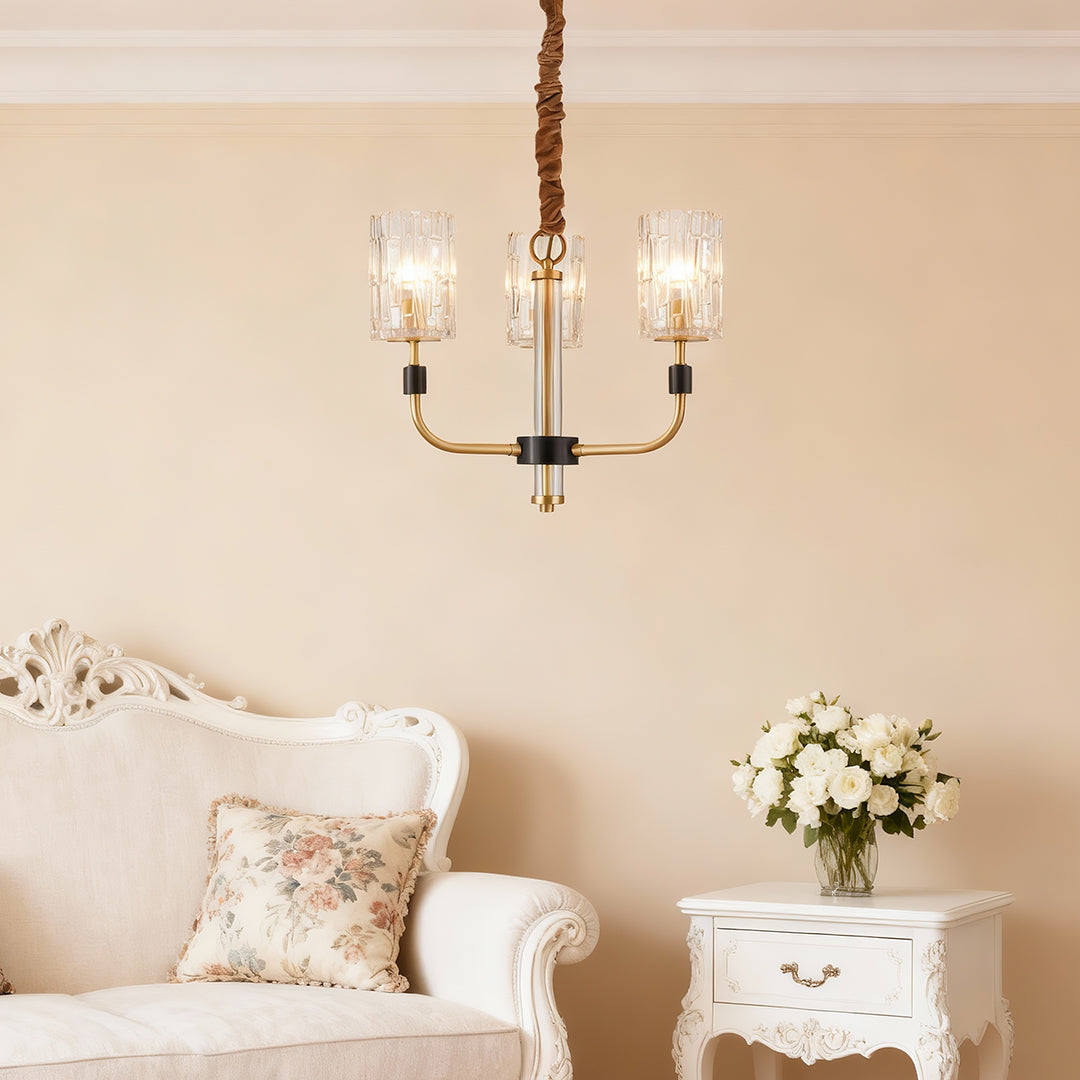 Minimalist Copper and Glass Cluster Chandelier — Full Brass Frame, Transparent Glass Shades, E14, 3 to 15-Light