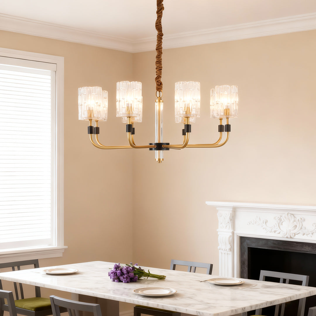Minimalist Copper and Glass Cluster Chandelier — Full Brass Frame, Transparent Glass Shades, E14, 3 to 15-Light