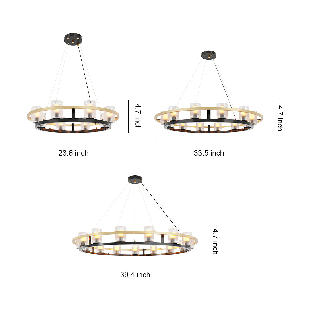 Modern Copper Chandelier — Full Copper Frame, Transparent Glass Shades, G9, 8/12/15-Light