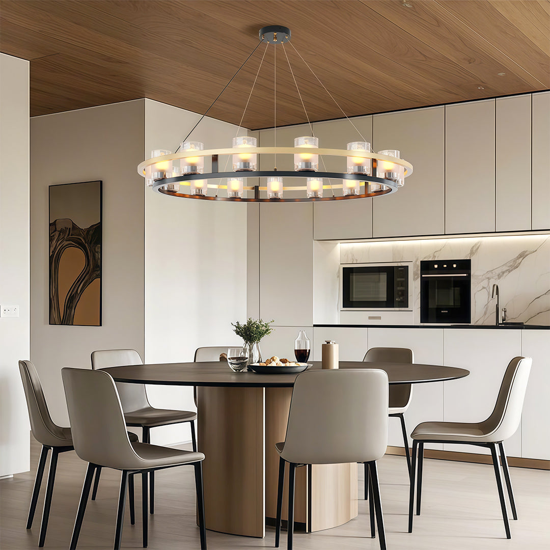 Modern Copper Chandelier — Full Copper Frame, Transparent Glass Shades, G9, 8/12/15-Light