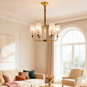 Minimalist Copper and Glass Cluster Chandelier — Full Brass Frame, Transparent Glass Shades, E14, 3 to 15-Light