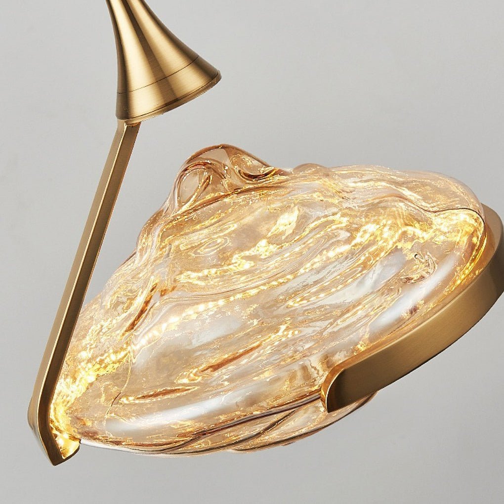 UFO Spinning-Top Mini Pendant — Hand-Blown Glass, Iron, LED, 11" Diameter, Modern