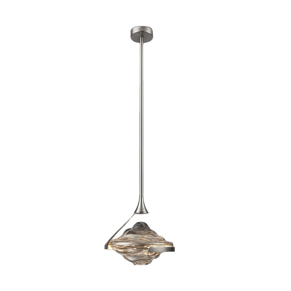 UFO Spinning-Top Mini Pendant — Hand-Blown Glass, Iron, LED, 11" Diameter, Modern