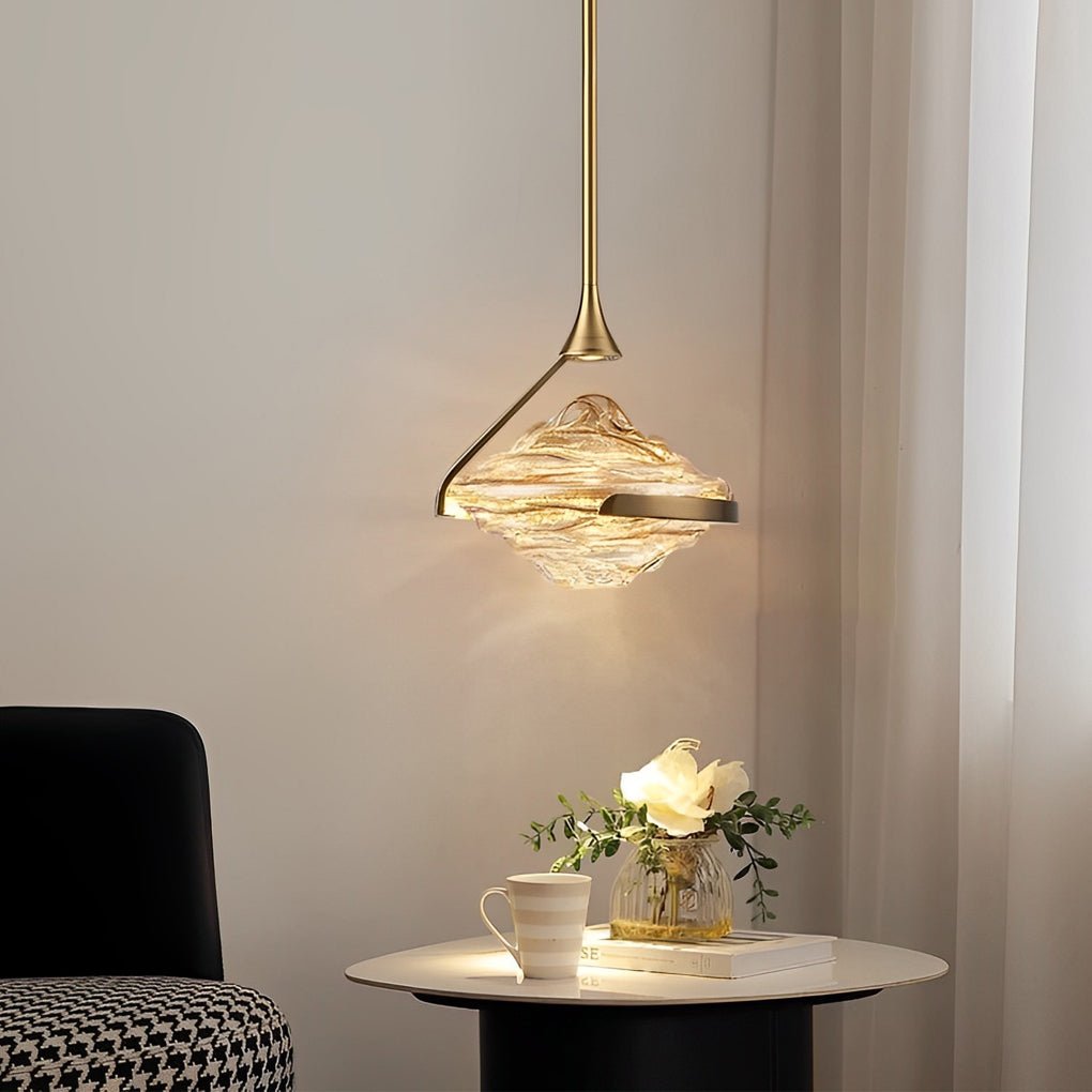 UFO Spinning-Top Mini Pendant — Hand-Blown Glass, Iron, LED, 11" Diameter, Modern
