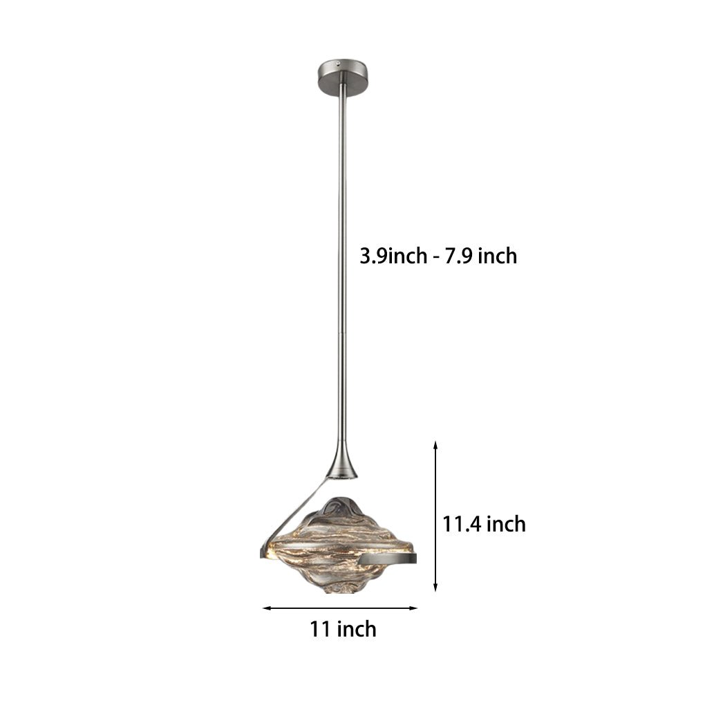 UFO Spinning-Top Mini Pendant — Hand-Blown Glass, Iron, LED, 11" Diameter, Modern