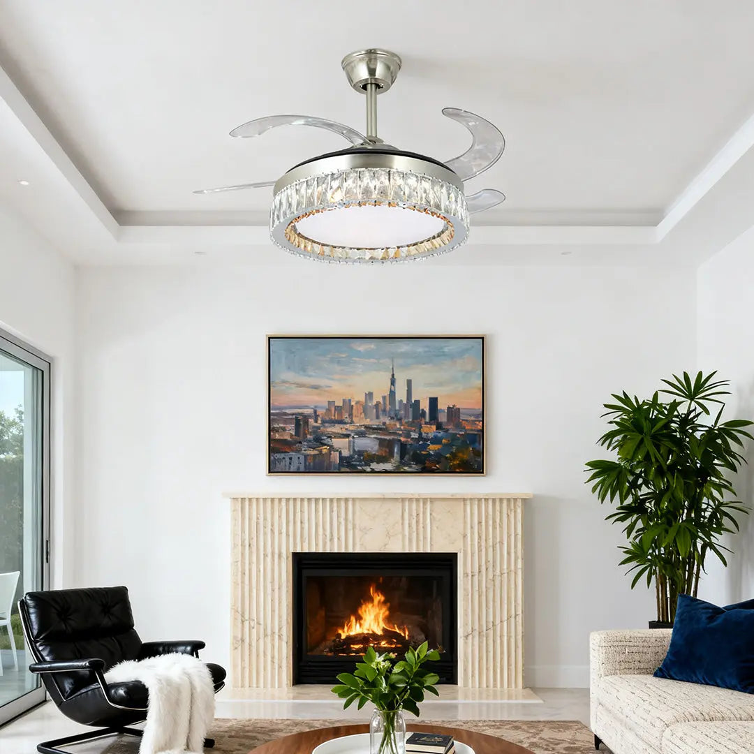 Luxury Nickel Crystal Ceiling Fan with Remote-Controlled Light Luxe