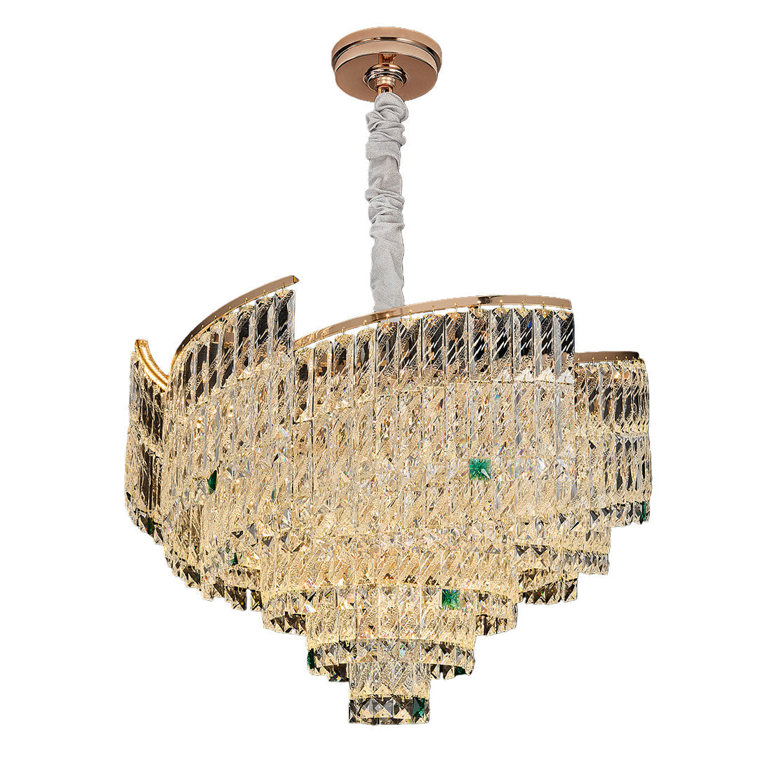 Crystal Pendant Chandelier — Champagne Gold-Plated Carbon Steel, Three-Color Dimming, LED, Adjustable Hanging Length