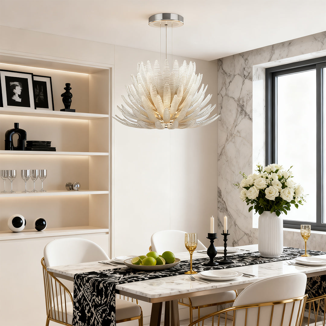 Art Deco Chandelier — Chrome Stainless Steel and Clear Glass, LED 3000K, 23.6" or 27.6", 59.1" Adjustable Chain