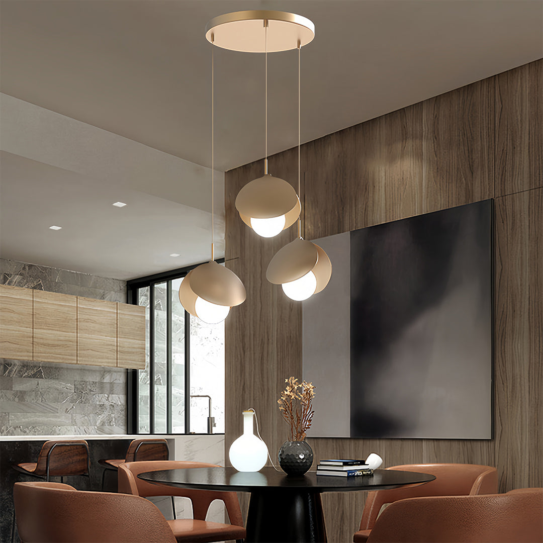 Minimalist 3-Light Pendant — Iron Ring or Petal Design, Acrylic, Three-Color Dimming, Adjustable Height