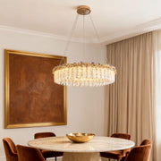 Minimalist French Crystal Chandelier — Champagne Gold Steel, Three-Color Dimming, 31.5" Adjustable Rope, Single- or Double-Layer