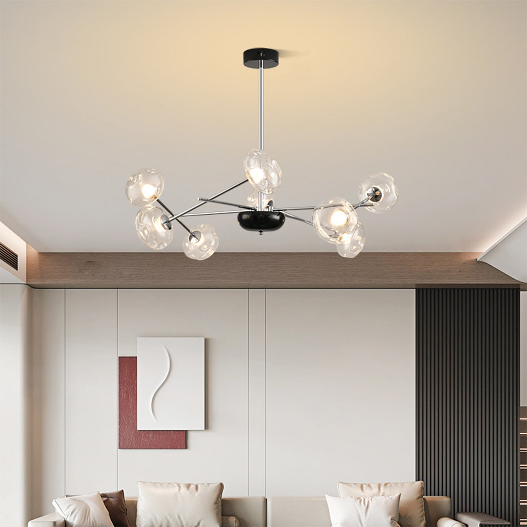 Magic Bean LED Chandelier — Iron with Pleated Glass Shades, Tri-Color Dimmable, RA≥97, 6-, 8-, or 10-Light