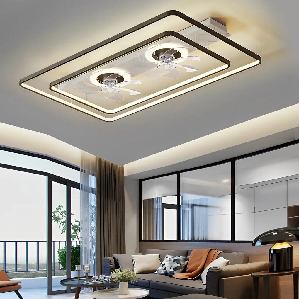 Rectangular LED Dual Head Ceiling Fan with Transparent Blades Luxe