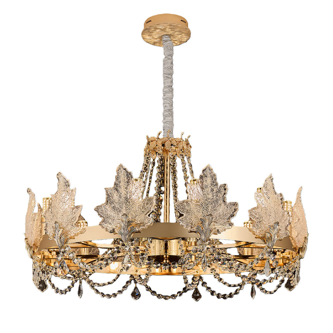 French Country Crystal Chandelier — Champagne Gold Carbon Steel, Cut Crystal, E14, Adjustable 31.5" Cord, 5 Configurations