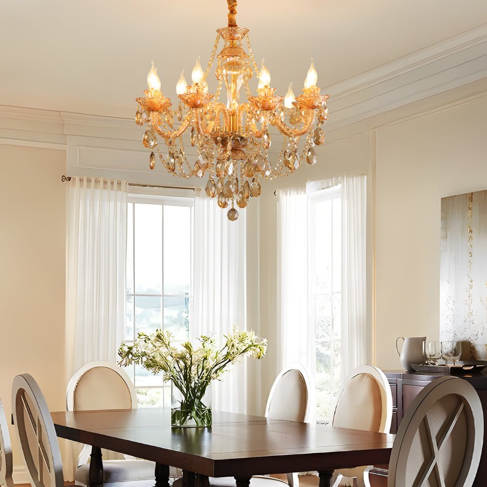 Retro Crystal Candlelight Chandelier — Metal and Glass, E14 5W LED 3000K, 8-Light or 10-Light