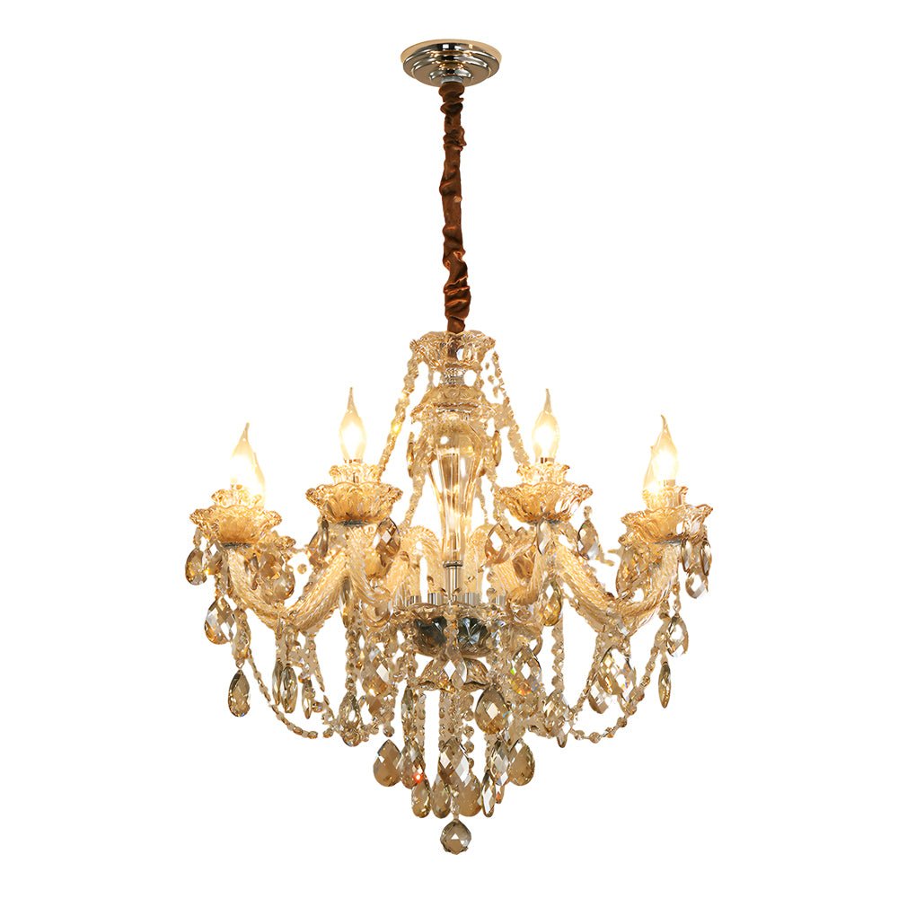 Retro Crystal Candlelight Chandelier — Metal and Glass, E14 5W LED 3000K, 8-Light or 10-Light
