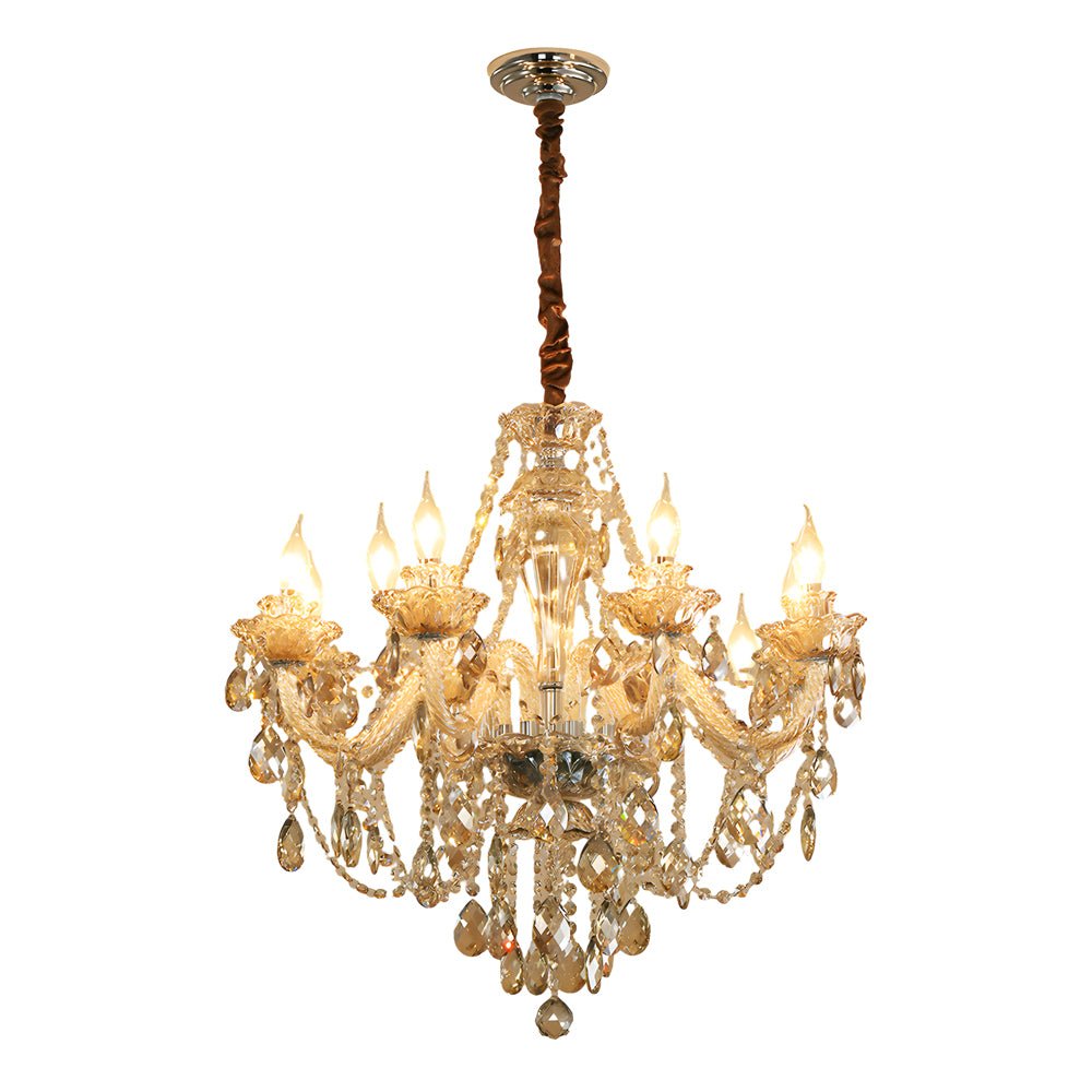 Retro Crystal Candlelight Chandelier — Metal and Glass, E14 5W LED 3000K, 8-Light or 10-Light