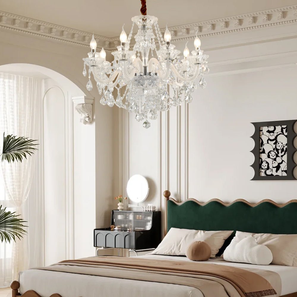 Retro Crystal Candlelight Chandelier — Metal and Glass, E14 5W LED 3000K, 8-Light or 10-Light
