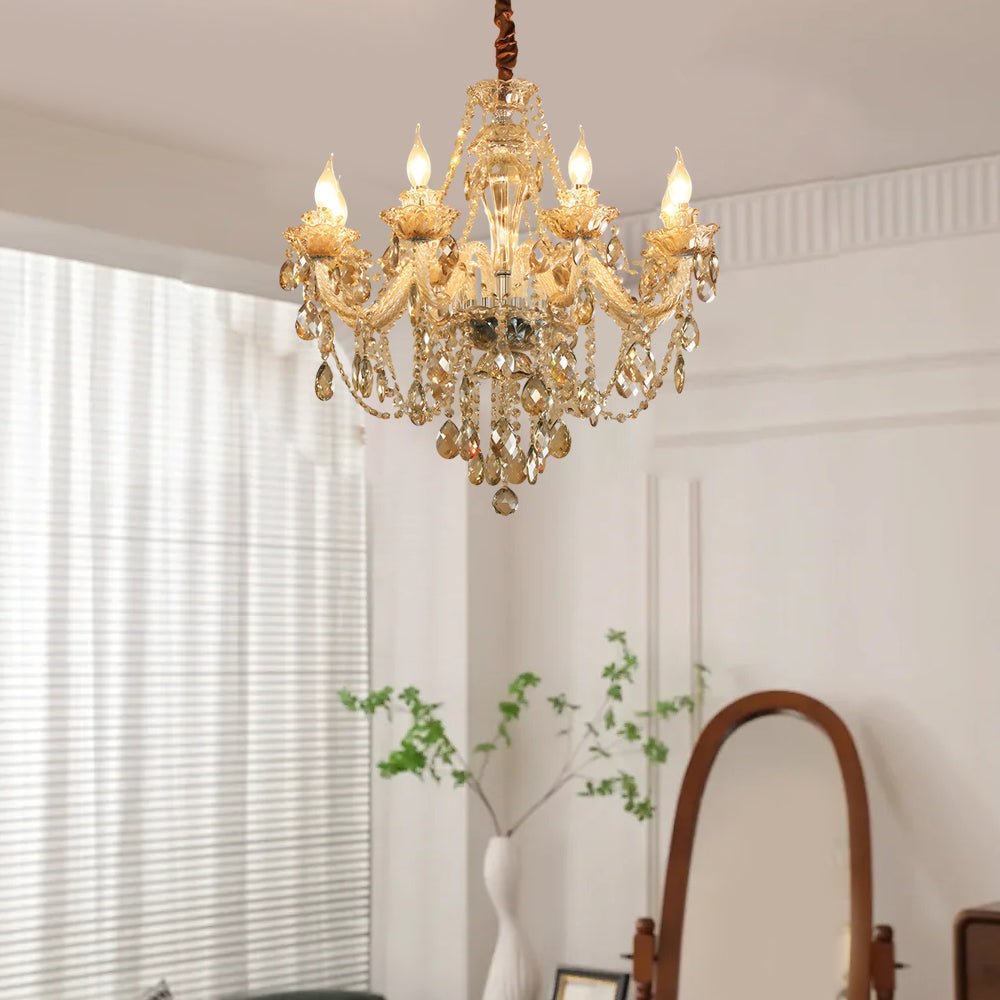 Retro Crystal Candlelight Chandelier — Metal and Glass, E14 5W LED 3000K, 8-Light or 10-Light