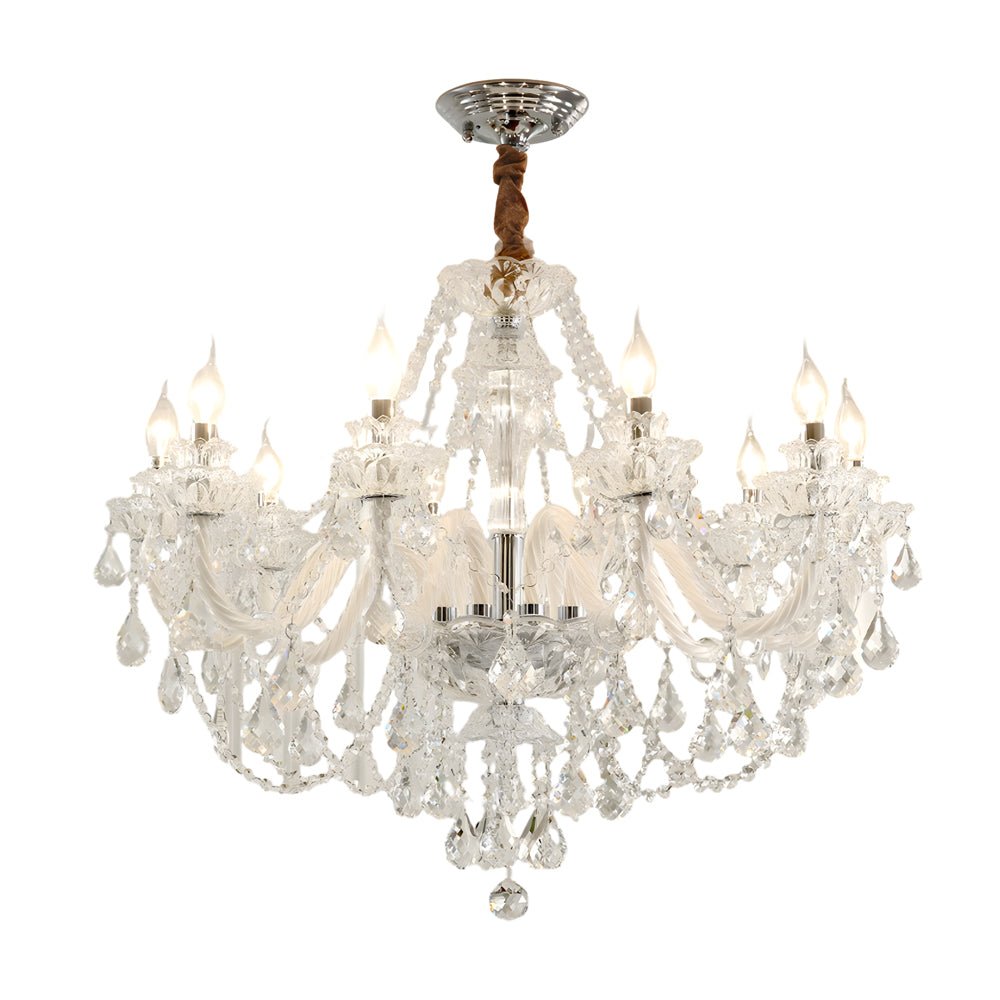 Retro Crystal Candlelight Chandelier — Metal and Glass, E14 5W LED 3000K, 8-Light or 10-Light