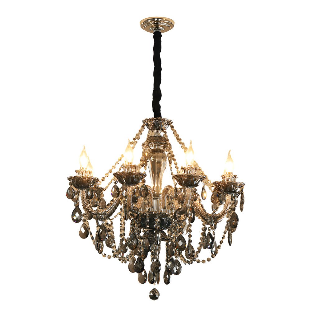 Retro Crystal Candlelight Chandelier — Metal and Glass, E14 5W LED 3000K, 8-Light or 10-Light
