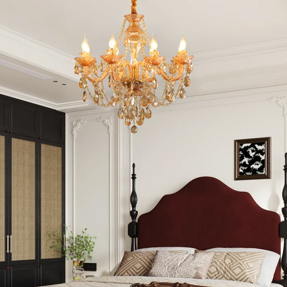 Retro Crystal Candlelight Chandelier — Metal and Glass, E14 5W LED 3000K, 8-Light or 10-Light