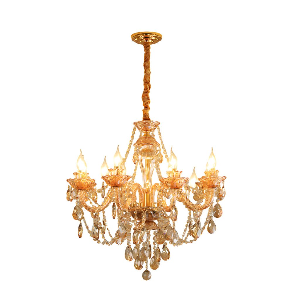 Retro Crystal Candlelight Chandelier — Metal and Glass, E14 5W LED 3000K, 8-Light or 10-Light