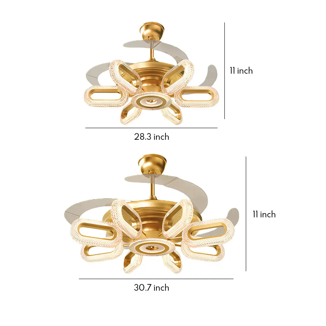 LED Gold Ceiling Fan with Light - Bright Iron Ceiling Fan Lighting Luxe