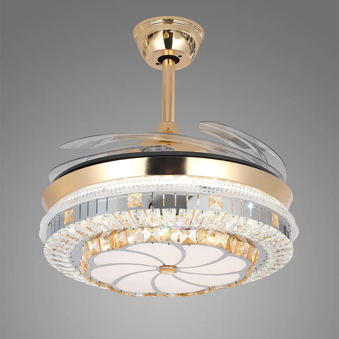 Gold 4-Blade Ceiling Fan with Crystal Light Design and Invisible Lamp Luxe