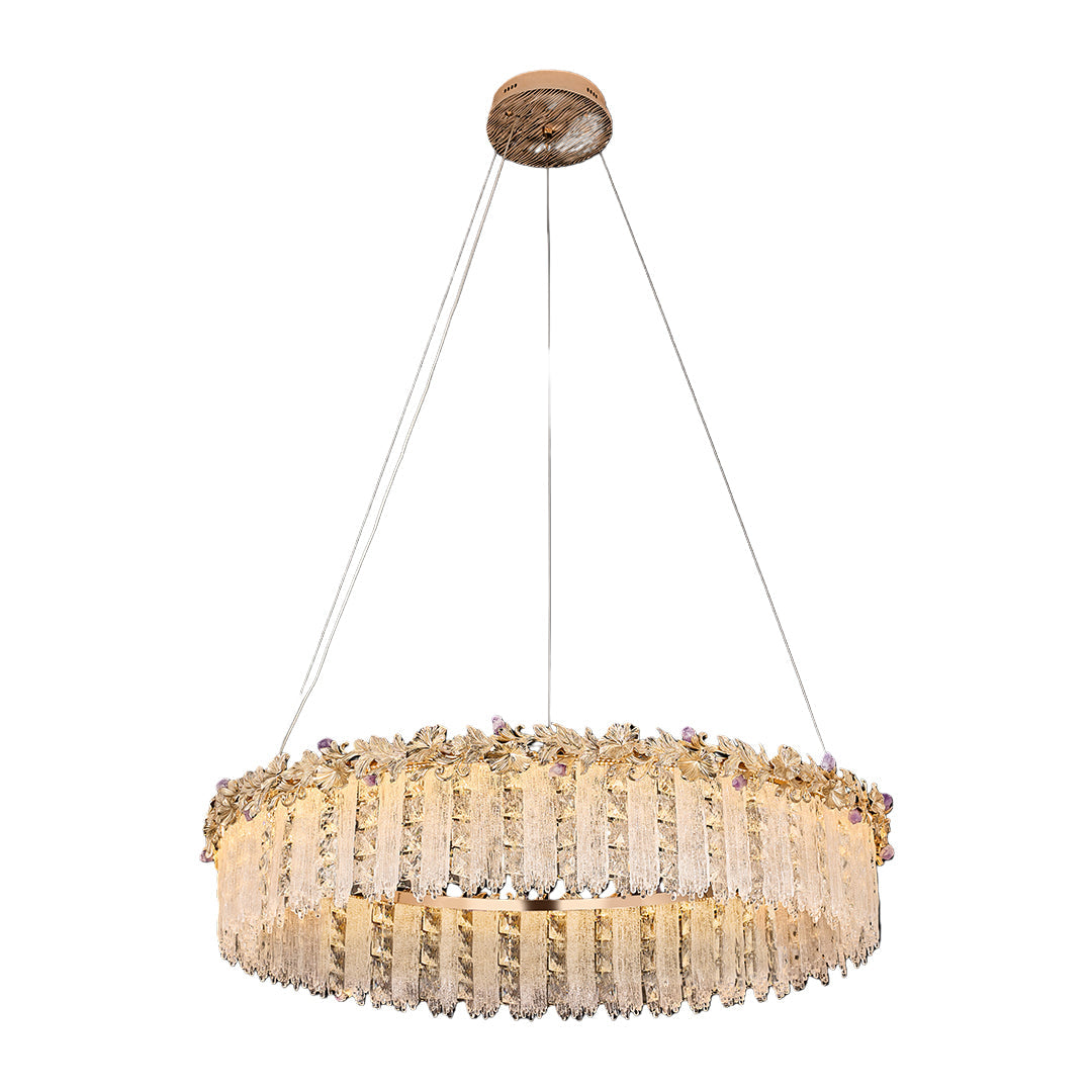 Minimalist French Crystal Chandelier — Champagne Gold Steel, Three-Color Dimming, 31.5" Adjustable Rope, Single- or Double-Layer