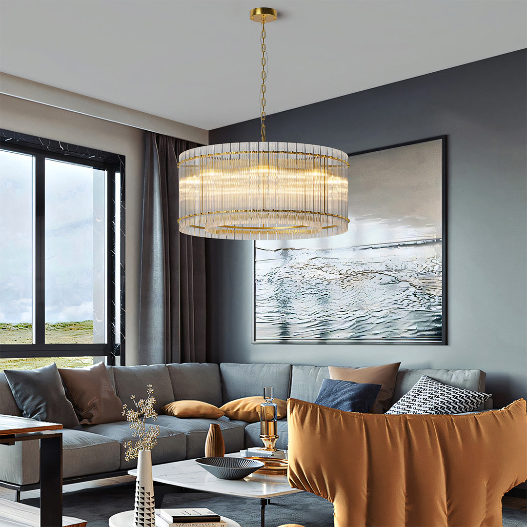 Iron and Glass Chandelier — Black or Copper Finish, 8-Light / 10-Light, 59.1" Adjustable Chain, E12
