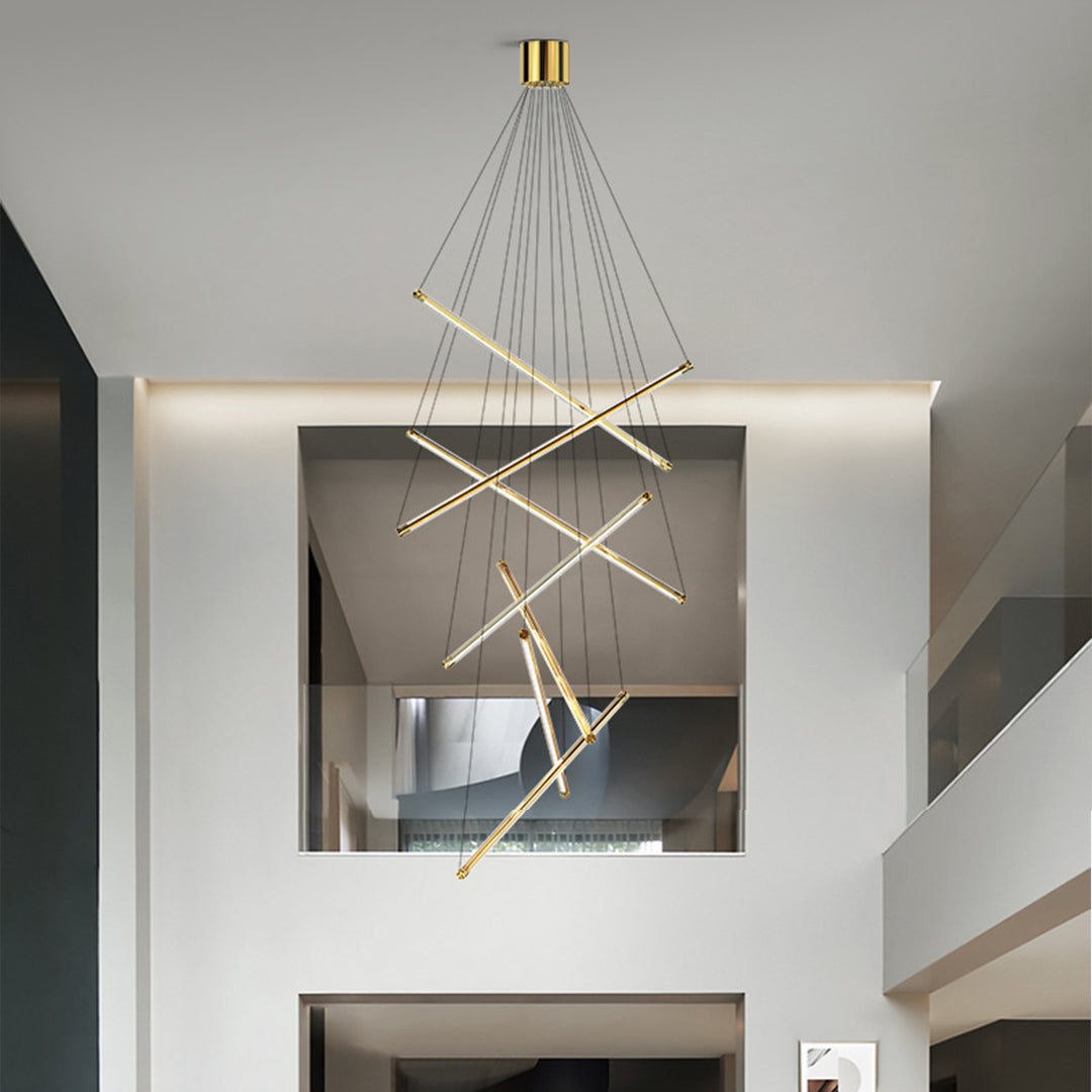Minimalist LED Linear Chandelier — Stainless Steel & Acrylic, 3/5/7-Light, 36W–140W, 4000K RA97, Black or Gold
