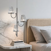 Minimalist Industrial Cone Pendant Light — Pearl Black Aluminum, Ash-Gray Glass, 2- or 3-Light, 12W / 18W, 3-Step Dimming