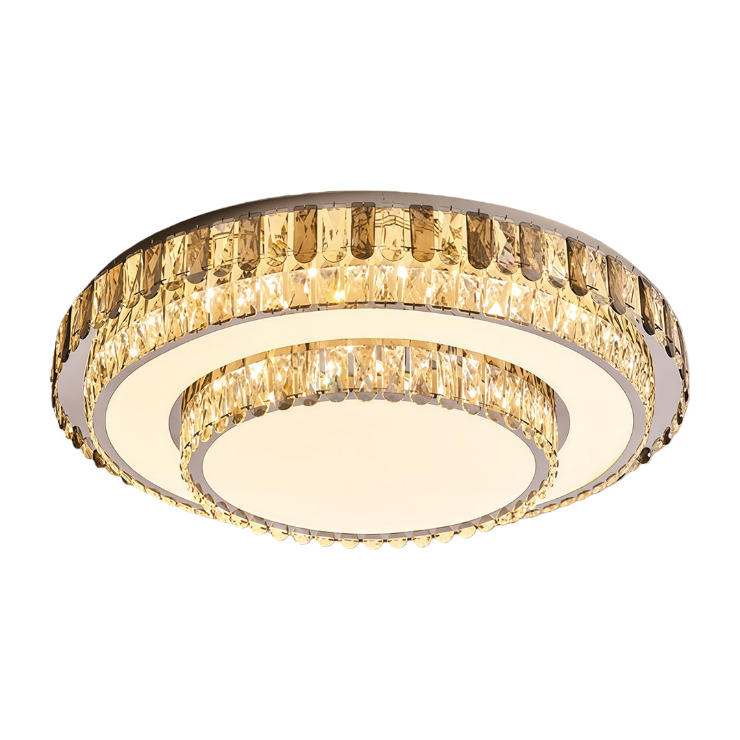 Multi-Layer Crystal Flush-Mount Chandelier — Chrome Stainless Steel, LED, Three-Color Dimming, 19.7"–39.4"