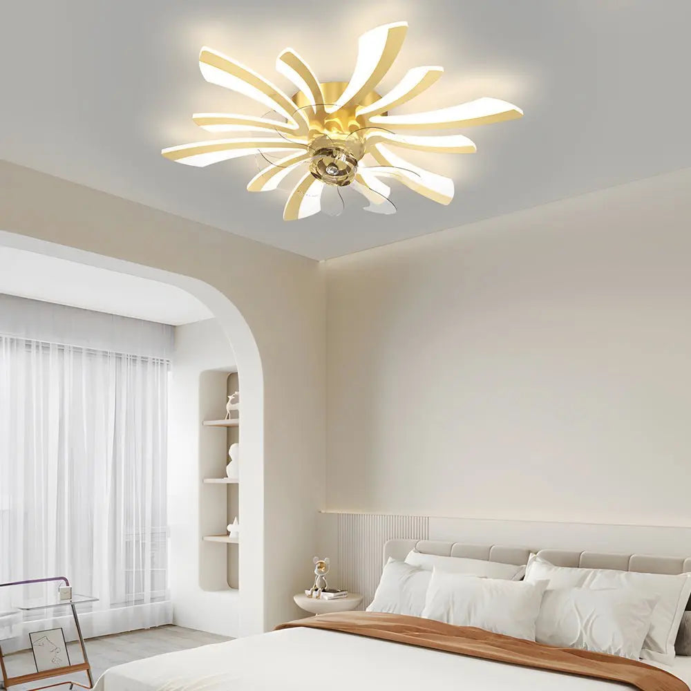 Luxury Modern Ceiling Fan with Light: Creative Flowers Design and Three-Step Dimming Luxe