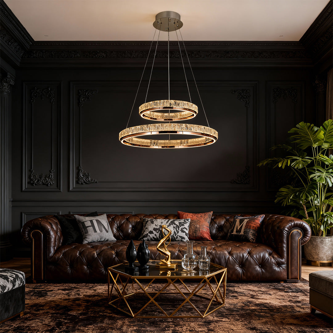 Round Ring Crystal Chandelier — Stainless Steel, LED, Dual-Color 3000K/6000K, Single or Double Ring, 50cm–80cm