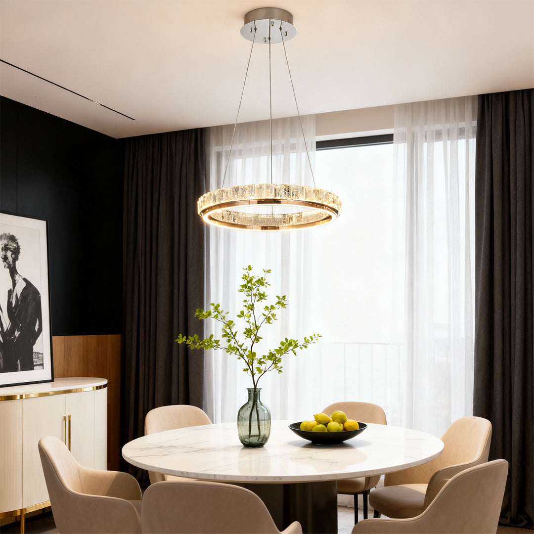 Round Ring Crystal Chandelier — Stainless Steel, LED, Dual-Color 3000K/6000K, Single or Double Ring, 50cm–80cm