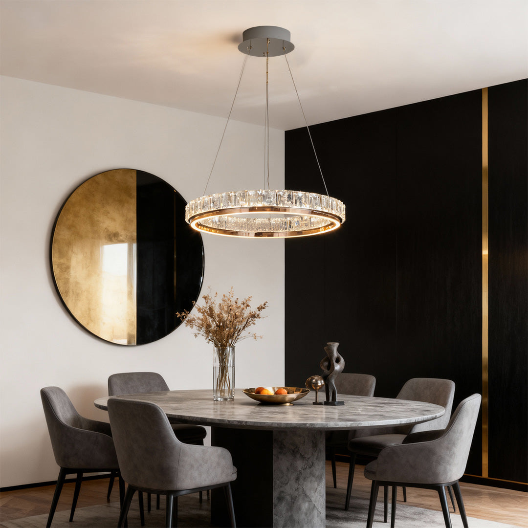 Round Ring Crystal Chandelier — Stainless Steel, LED, Dual-Color 3000K/6000K, Single or Double Ring, 50cm–80cm