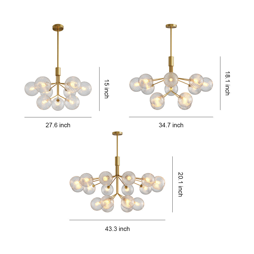 Glass Ball Chandelier — Solid Copper, G9, 9-, 12-, or 18-Light, Copper / Nickel / Black