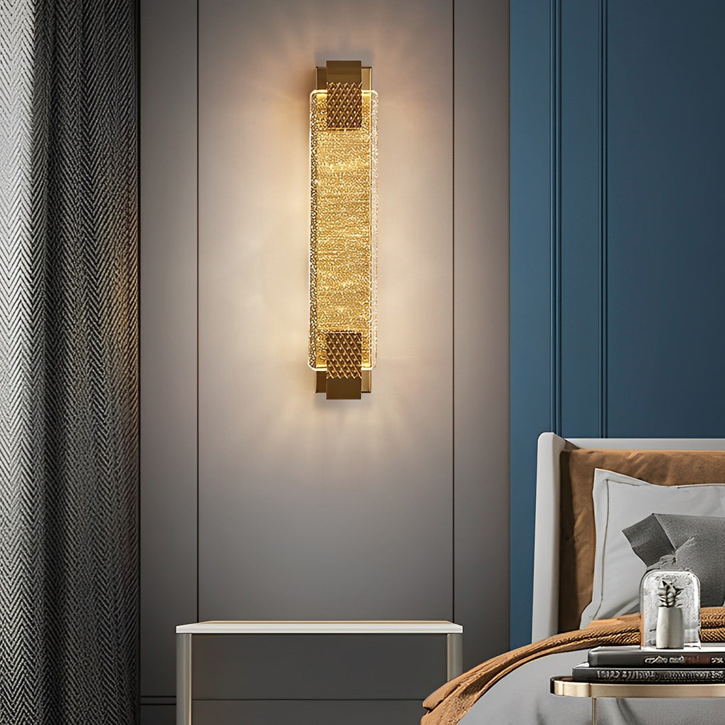 Linear Crystal Bubble Wall Sconce — Stainless Steel, LED, Three-Step Dimming (3000K/4500K/6000K), Gold or Black, 4 Heights