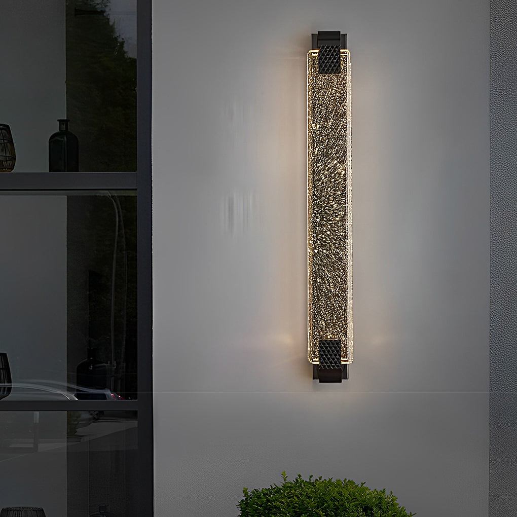 Linear Crystal Bubble Wall Sconce — Stainless Steel, LED, Three-Step Dimming (3000K/4500K/6000K), Gold or Black, 4 Heights