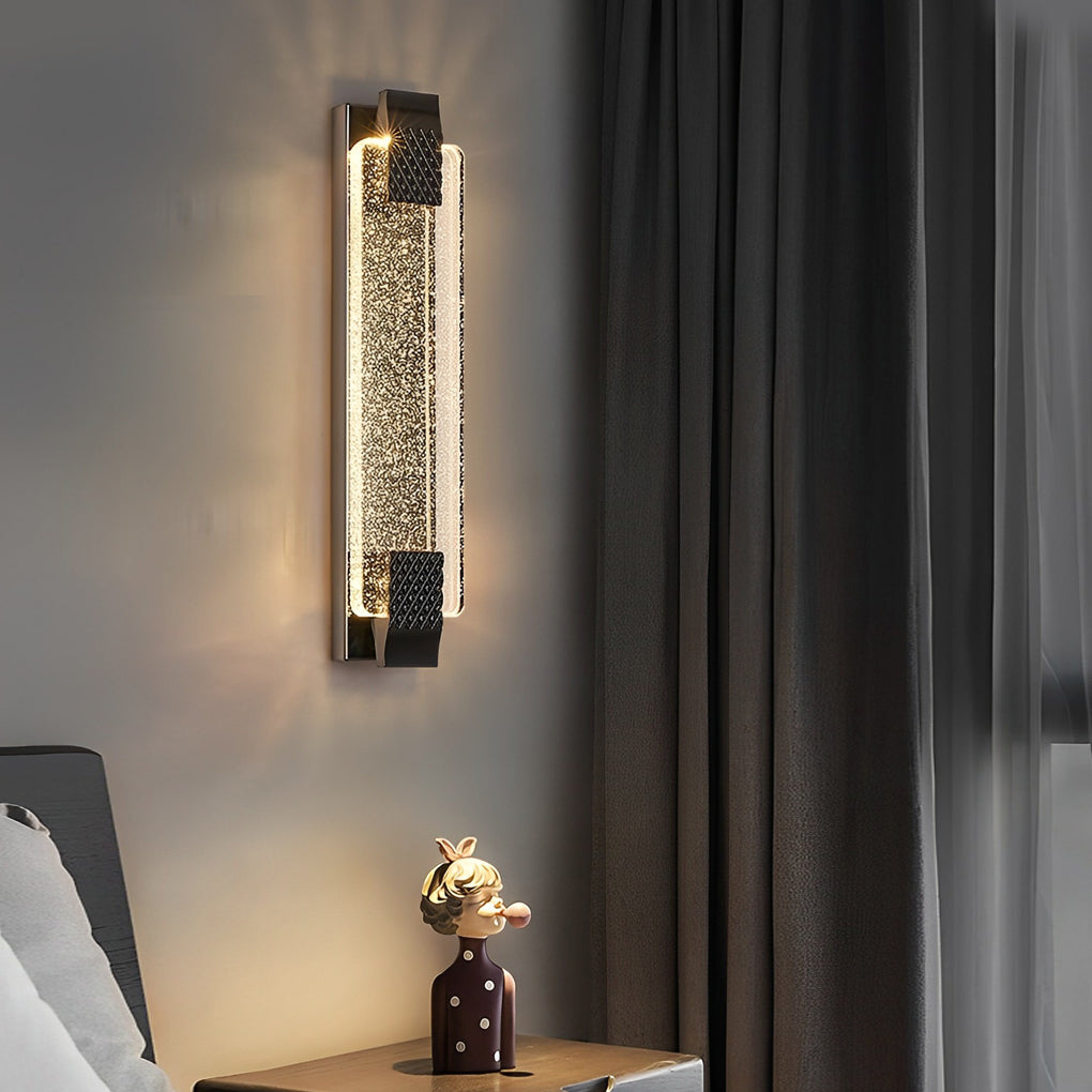 Linear Crystal Bubble Wall Sconce — Stainless Steel, LED, Three-Step Dimming (3000K/4500K/6000K), Gold or Black, 4 Heights