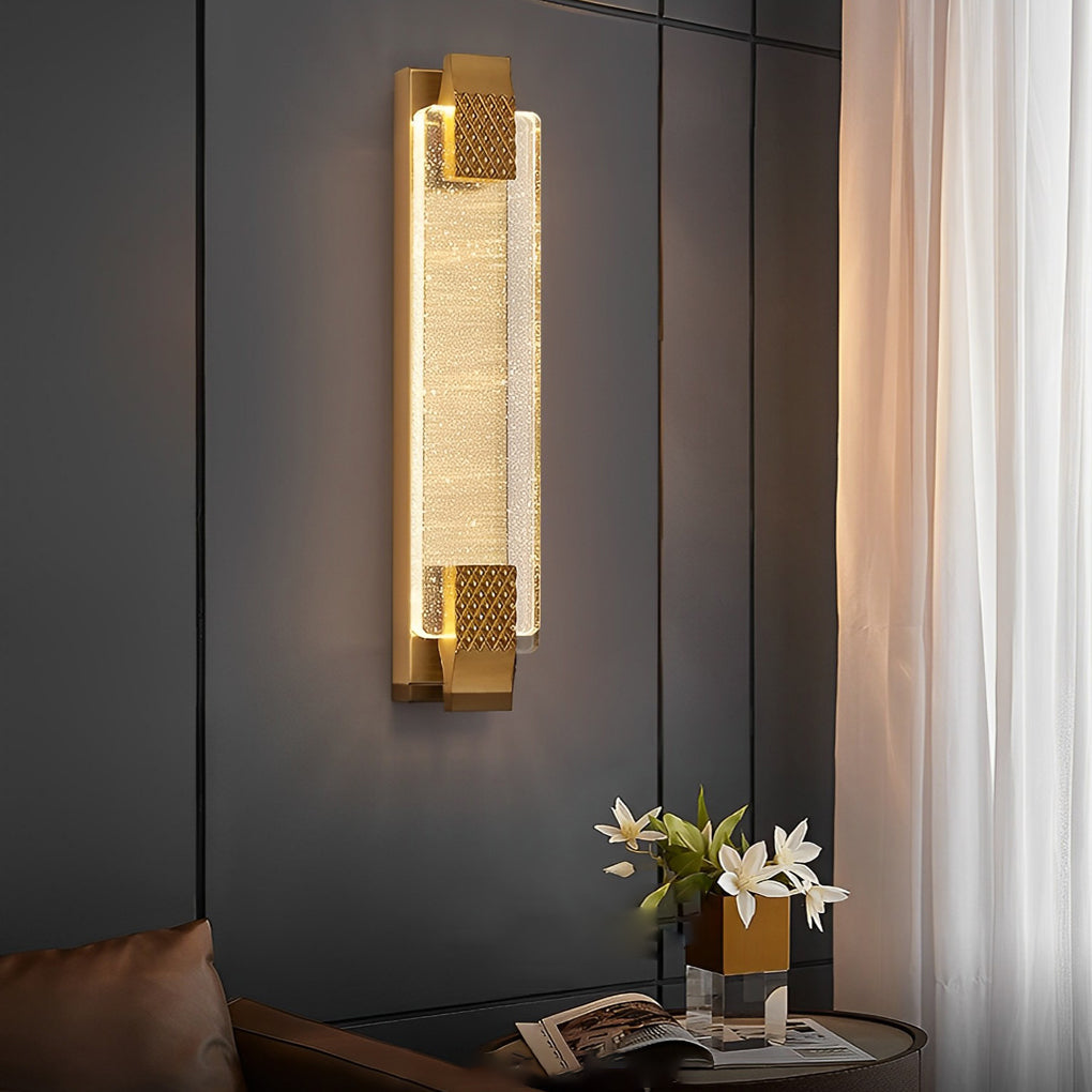 Linear Crystal Bubble Wall Sconce — Stainless Steel, LED, Three-Step Dimming (3000K/4500K/6000K), Gold or Black, 4 Heights