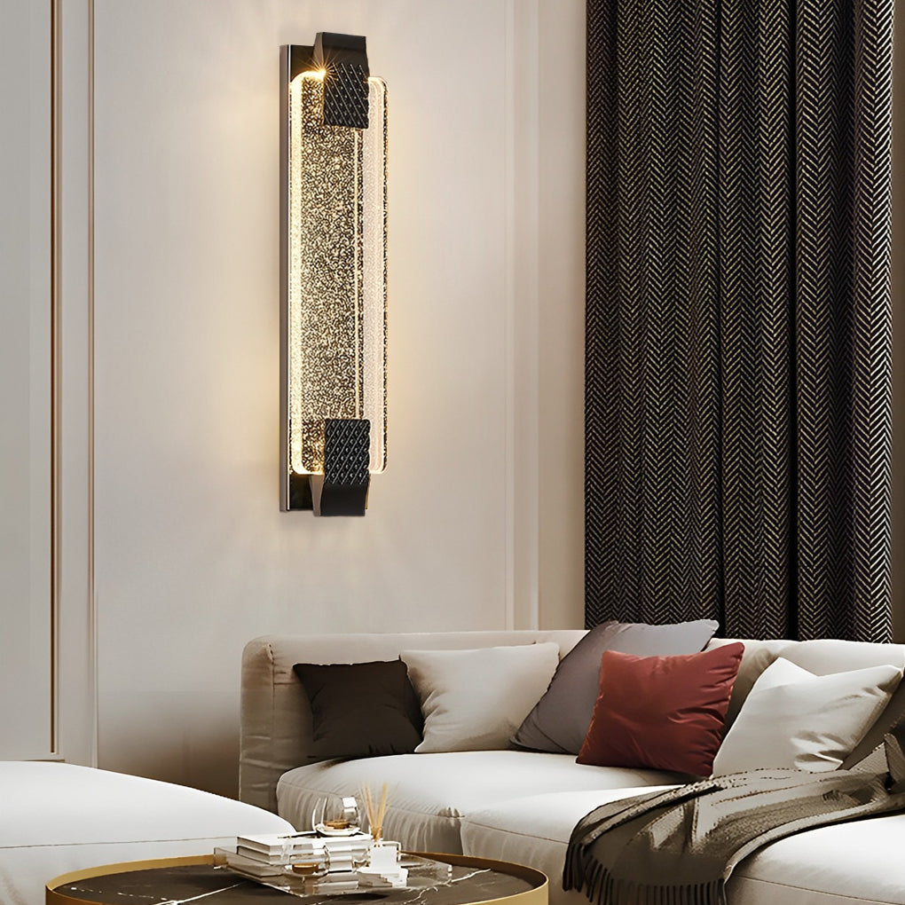 Linear Crystal Bubble Wall Sconce — Stainless Steel, LED, Three-Step Dimming (3000K/4500K/6000K), Gold or Black, 4 Heights